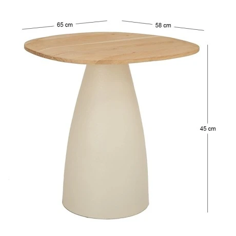 WOOD AND CREAM METAL ACCASIA SIDE TABLE 65X58X45CM