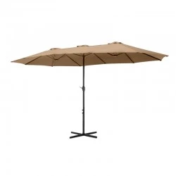 Double garden umbrella with metal frame and crank in sand color 4.60x2.70m.