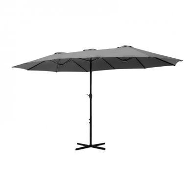 Ομπρέλα κήπου διπλή με μεταλλικό σκελετό και μανιβέλα χρώμα γκρι 4,60x2,70m.