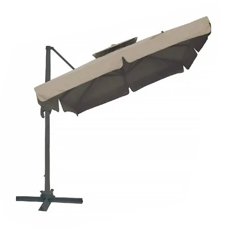 UMBRELLA Telescopic HANGING 3x3m Alu Anthracite/Fabric Beige w/base