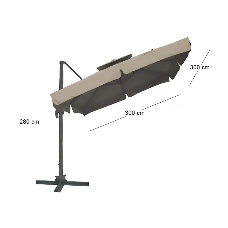 UMBRELLA Telescopic HANGING 3x3m Alu Anthracite/Fabric Beige w/base