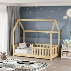 Bambie children&#039;s bed with railing Montessori type pakoworld pine wood in natural shade 70x140cm