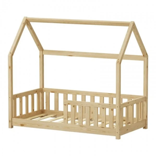 Bambie children&#039;s bed with railing Montessori type pakoworld pine wood in natural shade 70x140cm