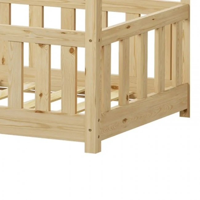Bambie children&#039;s bed with railing Montessori type pakoworld pine wood in natural shade 70x140cm