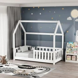 Bambie children&#039;s bed with railing Montessori type pakoworld pine wood in white shade 70x140cm