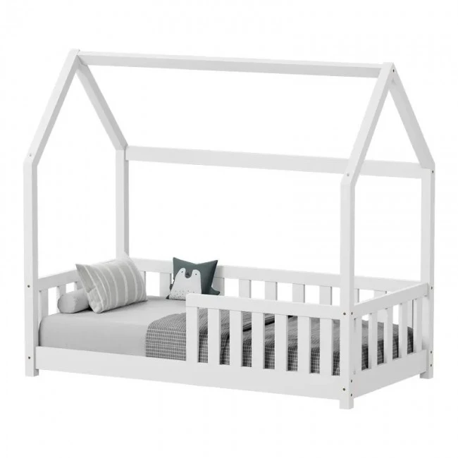 Bambie children&#039;s bed with railing Montessori type pakoworld pine wood in white shade 70x140cm