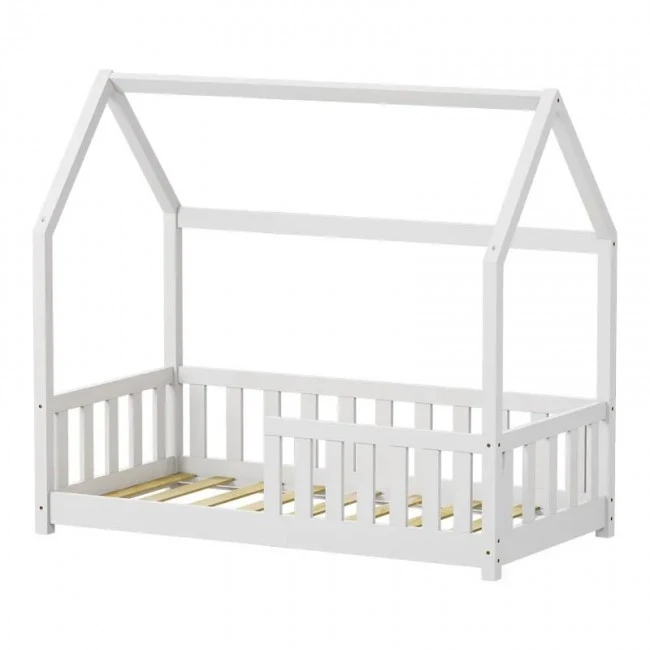 Bambie children&#039;s bed with railing Montessori type pakoworld pine wood in white shade 70x140cm