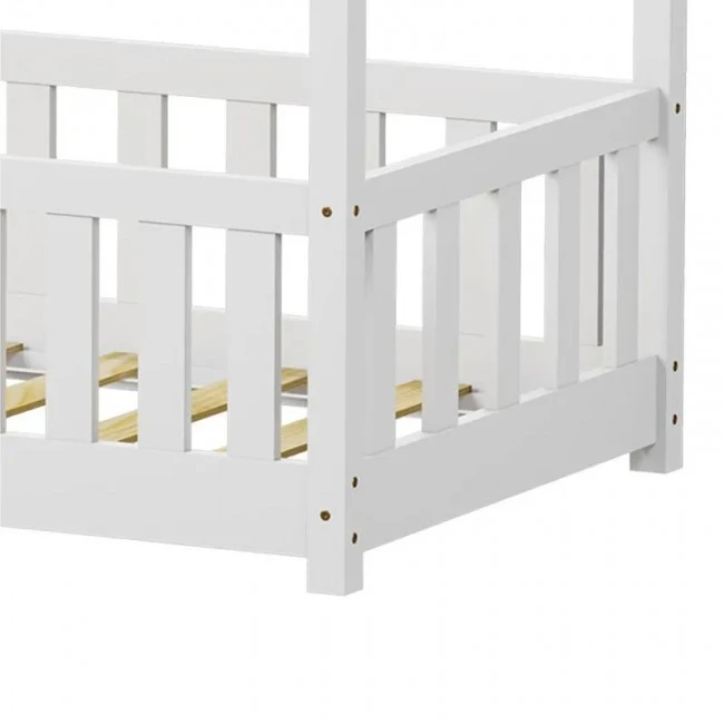 Bambie children&#039;s bed with railing Montessori type pakoworld pine wood in white shade 70x140cm