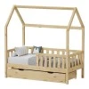 Montessori-style Bendina children&#039;s bed with drawer pakoworld pine wood in natural shade 70x140cm