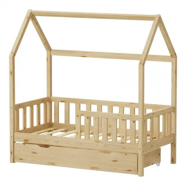 Montessori-style Bendina children&#039;s bed with drawer pakoworld pine wood in natural shade 70x140cm