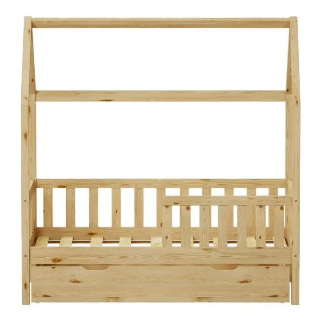 Montessori-style Bendina children&#039;s bed with drawer pakoworld pine wood in natural shade 70x140cm