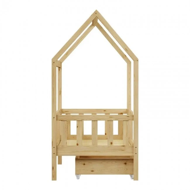 Montessori-style Bendina children&#039;s bed with drawer pakoworld pine wood in natural shade 70x140cm