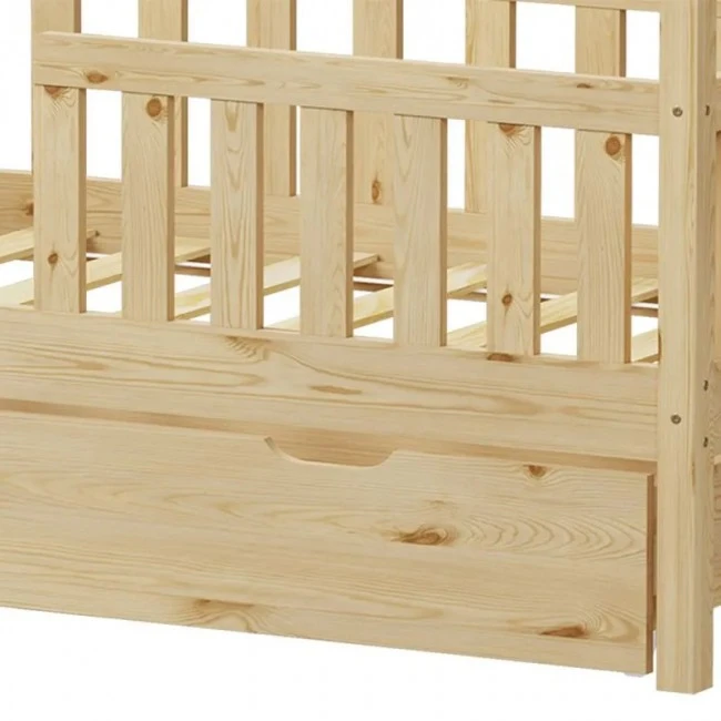 Montessori-style Bendina children&#039;s bed with drawer pakoworld pine wood in natural shade 70x140cm