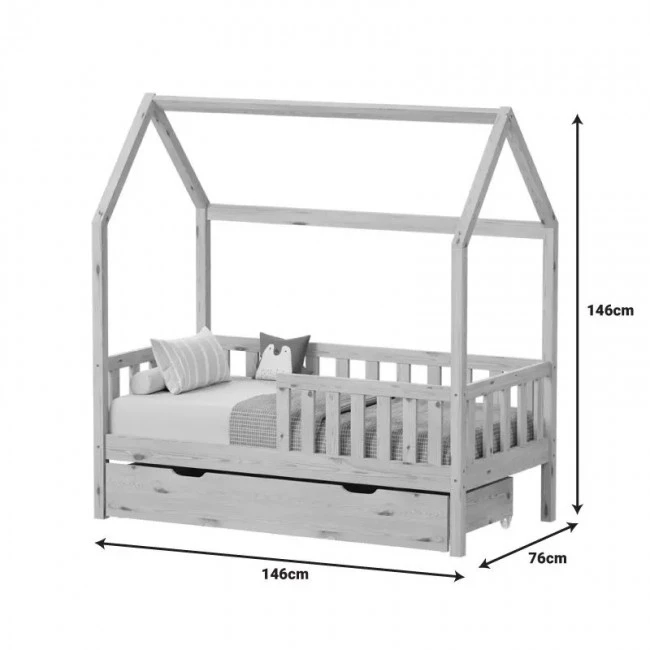 Montessori-style Bendina children&#039;s bed with drawer pakoworld pine wood in natural shade 70x140cm