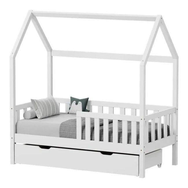Montessori-style Bendina children&#039;s bed with drawer pakoworld pine wood in white shade 70x140cm