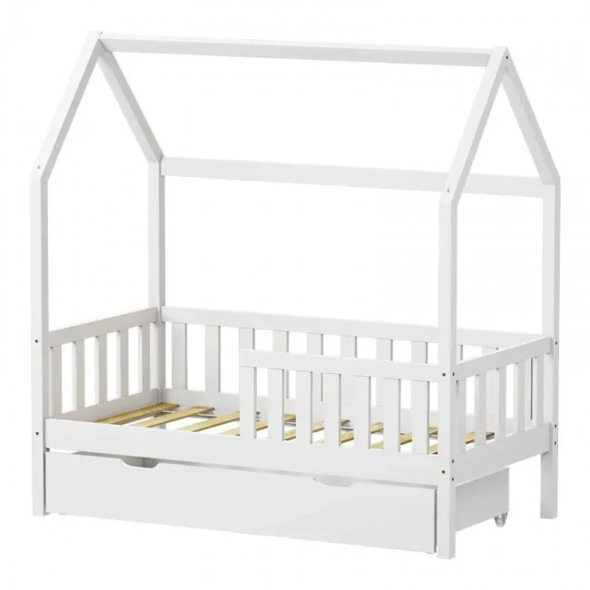 Montessori-style Bendina children&#039;s bed with drawer pakoworld pine wood in white shade 70x140cm