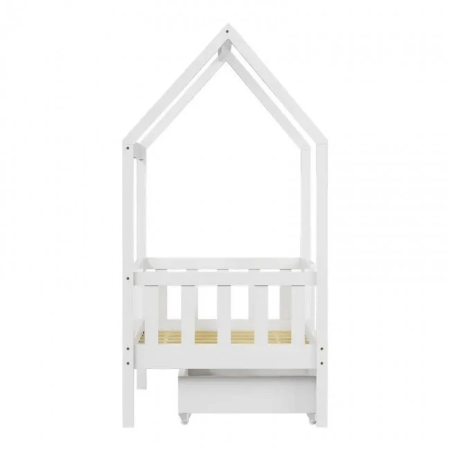 Montessori-style Bendina children&#039;s bed with drawer pakoworld pine wood in white shade 70x140cm
