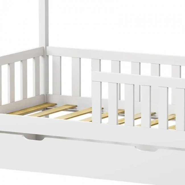 Montessori-style Bendina children&#039;s bed with drawer pakoworld pine wood in white shade 70x140cm
