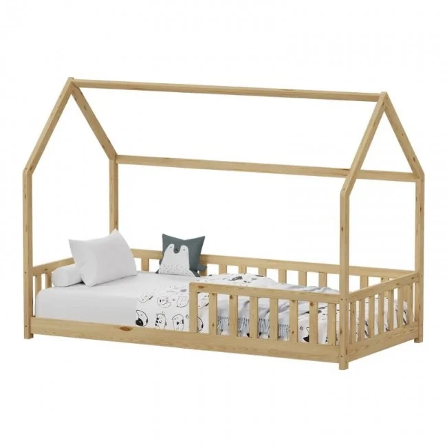 Montessori-style Callan children&#039;s bed with rails pakoworld pine wood in natural color 90x190cm