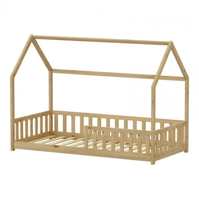 Montessori-style Callan children&#039;s bed with rails pakoworld pine wood in natural color 90x190cm