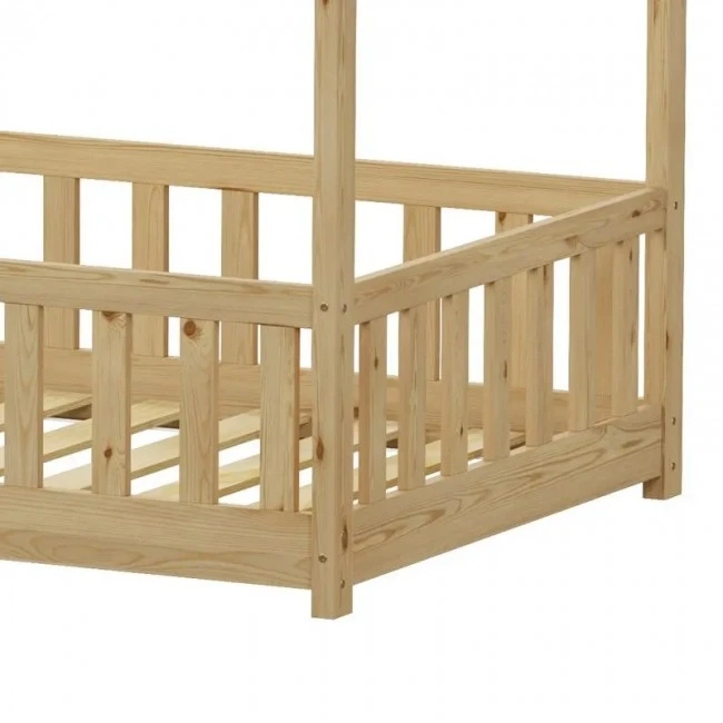 Montessori-style Callan children&#039;s bed with rails pakoworld pine wood in natural color 90x190cm