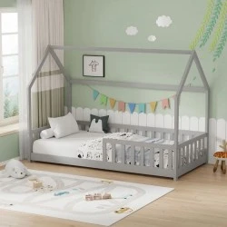 Montessori-style Callan children&#039;s bed with rails pakoworld pine wood in grey color 90x190cm