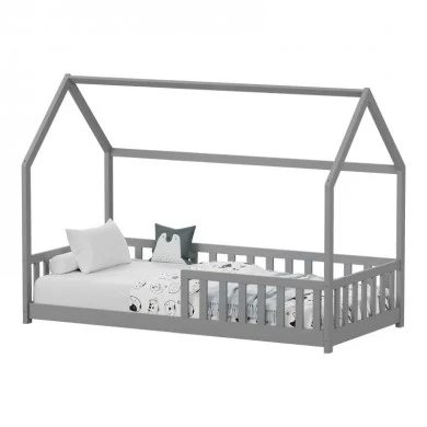 Montessori-style Callan children&#039;s bed with rails pakoworld pine wood in grey color 90x190cm