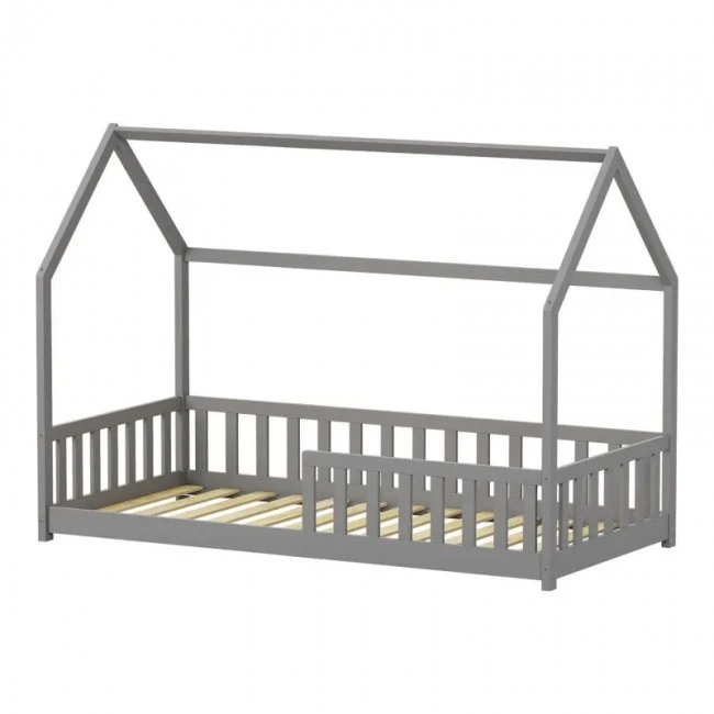Montessori-style Callan children&#039;s bed with rails pakoworld pine wood in grey color 90x190cm