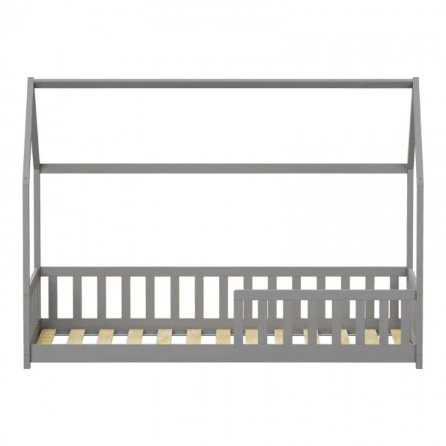 Montessori-style Callan children&#039;s bed with rails pakoworld pine wood in grey color 90x190cm