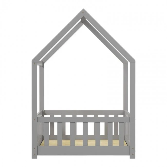 Montessori-style Callan children&#039;s bed with rails pakoworld pine wood in grey color 90x190cm