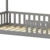 Montessori-style Callan children&#039;s bed with rails pakoworld pine wood in grey color 90x190cm