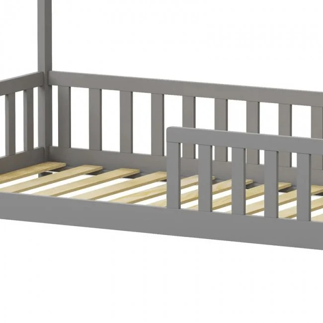 Montessori-style Callan children&#039;s bed with rails pakoworld pine wood in grey color 90x190cm