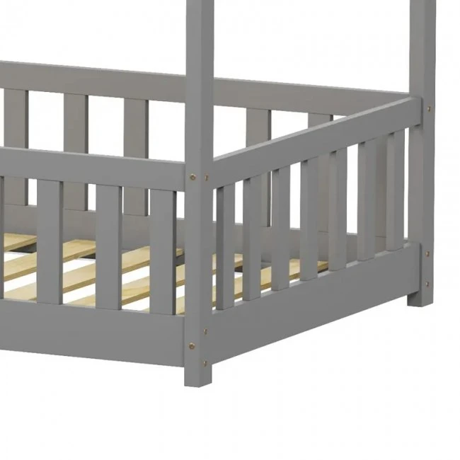 Montessori-style Callan children&#039;s bed with rails pakoworld pine wood in grey color 90x190cm