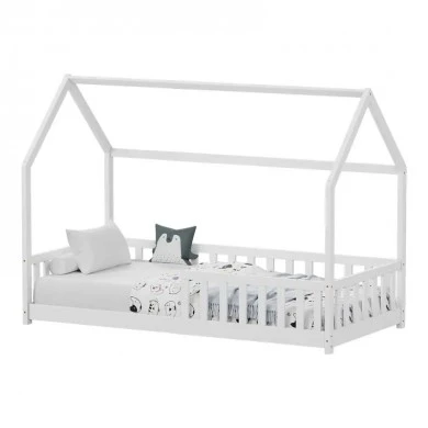 Montessori-style Callan children&#039;s bed with rails pakoworld pine wood in white color 90x190cm