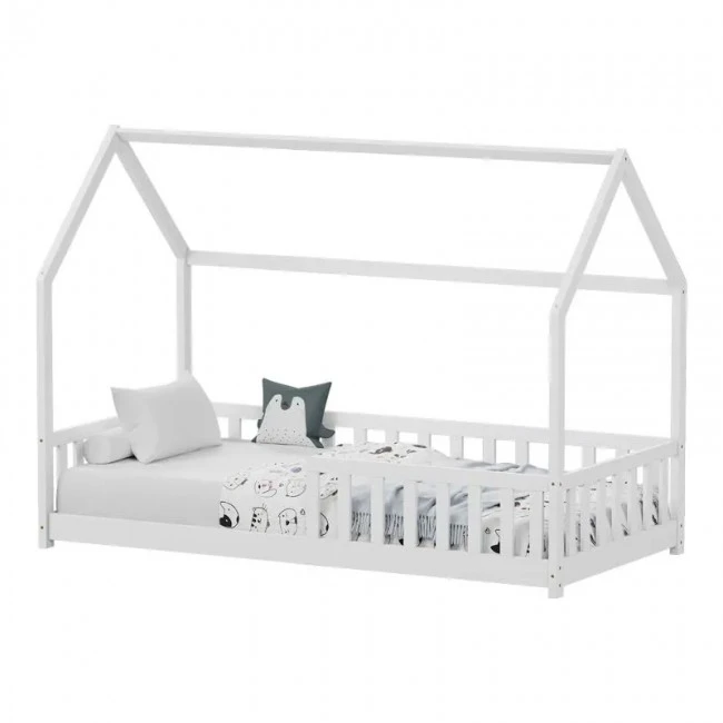 Montessori-style Callan children&#039;s bed with rails pakoworld pine wood in white color 90x190cm