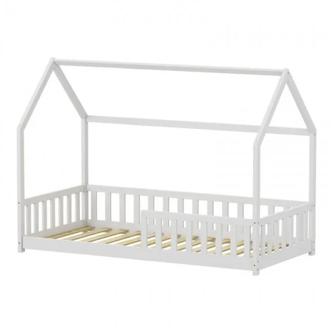 Montessori-style Callan children&#039;s bed with rails pakoworld pine wood in white color 90x190cm