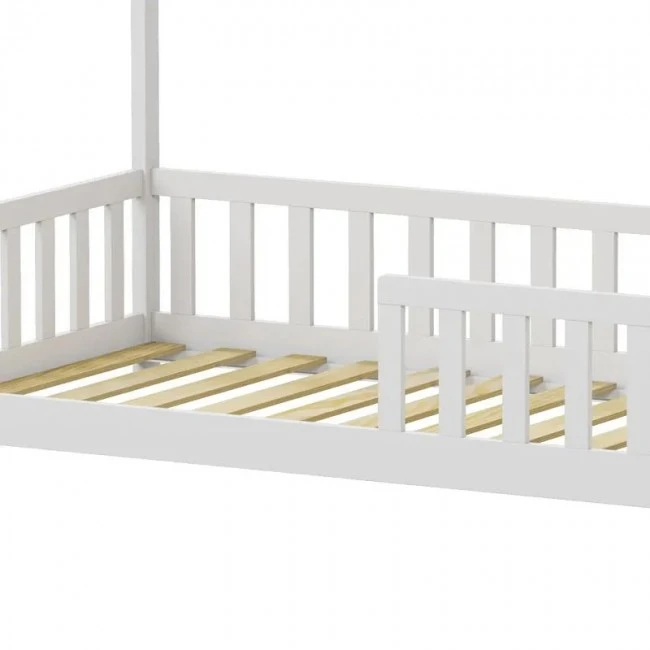 Montessori-style Callan children&#039;s bed with rails pakoworld pine wood in white color 90x190cm