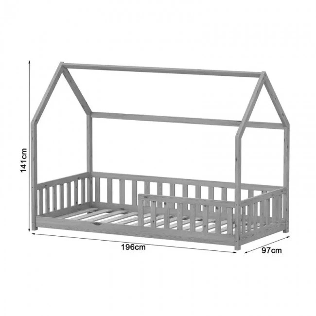 Montessori-style Callan children&#039;s bed with rails pakoworld pine wood in white color 90x190cm