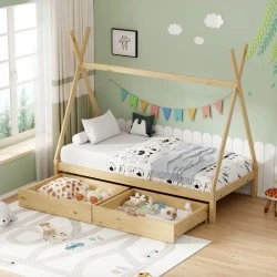 Lalitto children&#039;s bed with Montessori-style storage pakoworld pine wood in a natural shade 90x190cm