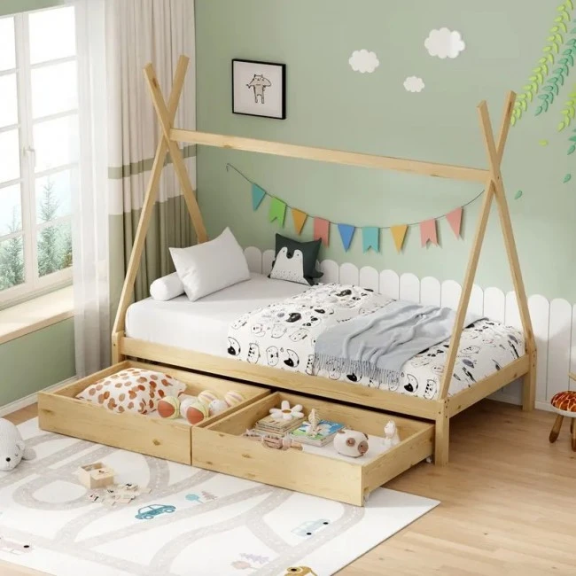 Lalitto children&#039;s bed with Montessori-style storage pakoworld pine wood in a natural shade 90x190cm