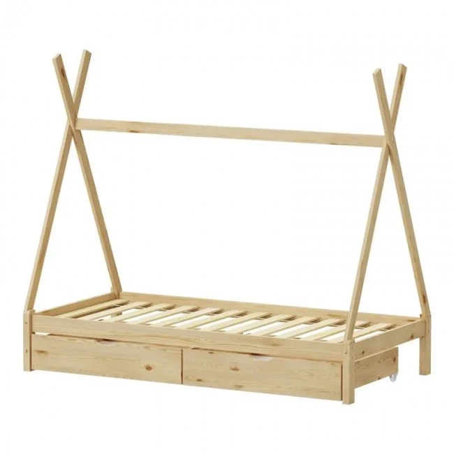 Lalitto children&#039;s bed with Montessori-style storage pakoworld pine wood in a natural shade 90x190cm