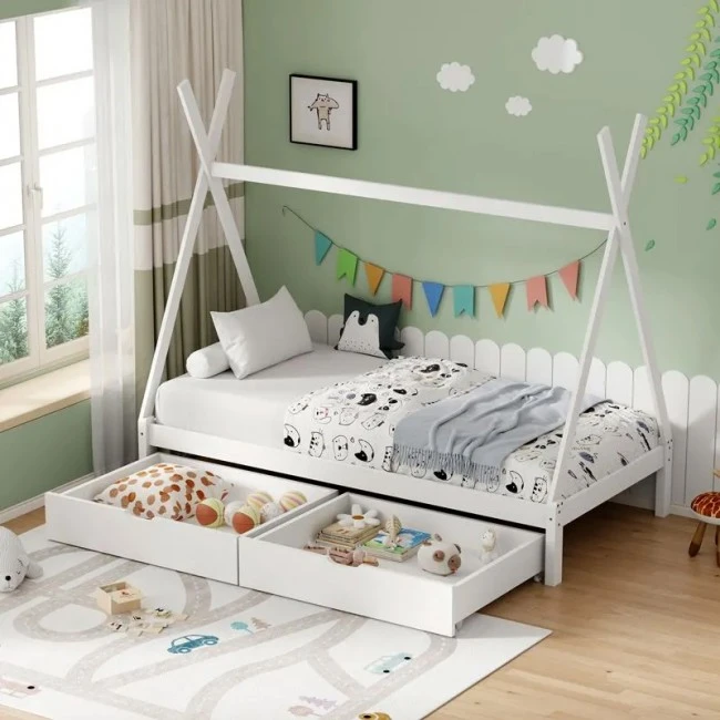 Lalitto children&#039;s bed with Montessori-style storage pakoworld pine wood in white shade 90x190cm