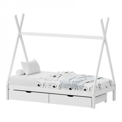 Lalitto children&#039;s bed with Montessori-style storage pakoworld pine wood in white shade 90x190cm