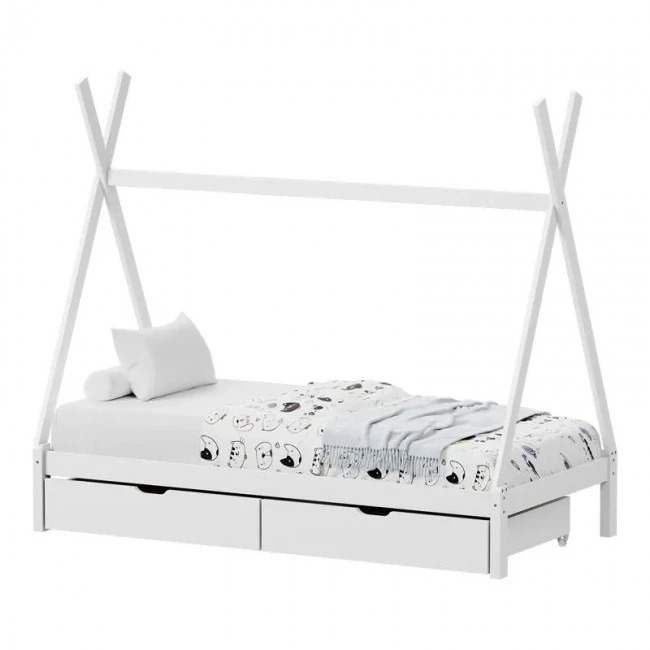 Lalitto children&#039;s bed with Montessori-style storage pakoworld pine wood in white shade 90x190cm