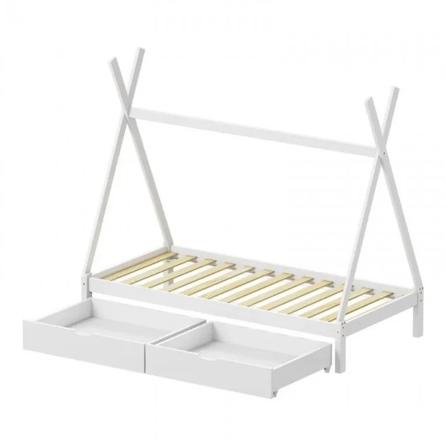Lalitto children&#039;s bed with Montessori-style storage pakoworld pine wood in white shade 90x190cm