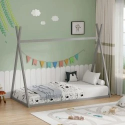 Montessori style Lilly children&#039;s bed pakoworld grey shade pine wood 90x190cm