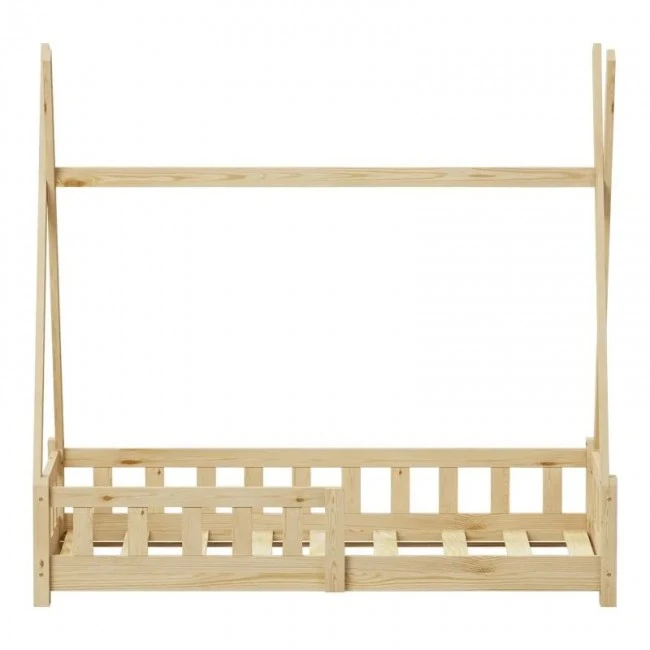 Noam children&#039;s bed with Montessori type railings pakoworld pine wood in natural color 70x140cm