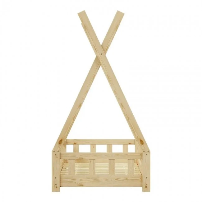 Noam children&#039;s bed with Montessori type railings pakoworld pine wood in natural color 70x140cm