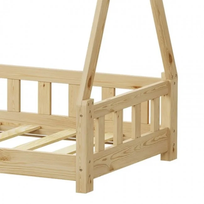 Noam children&#039;s bed with Montessori type railings pakoworld pine wood in natural color 70x140cm