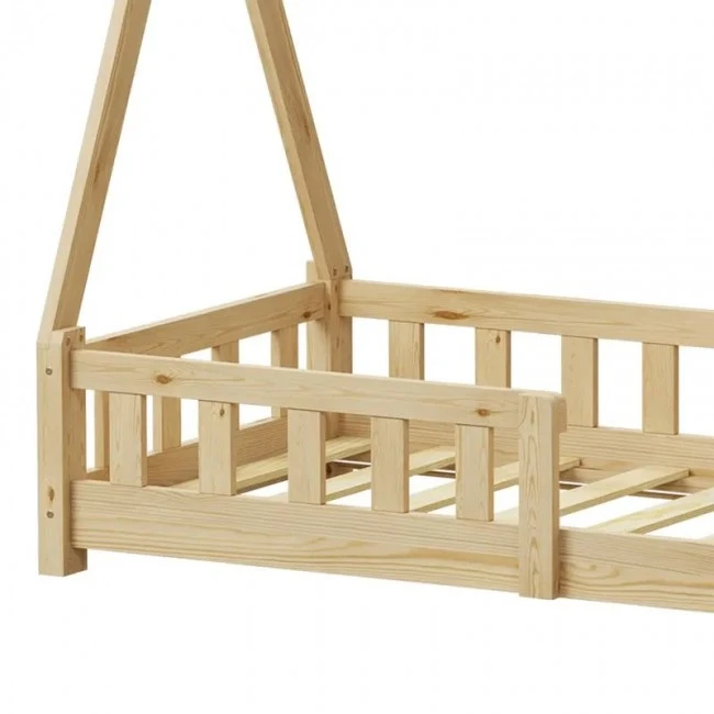 Noam children&#039;s bed with Montessori type railings pakoworld pine wood in natural color 70x140cm
